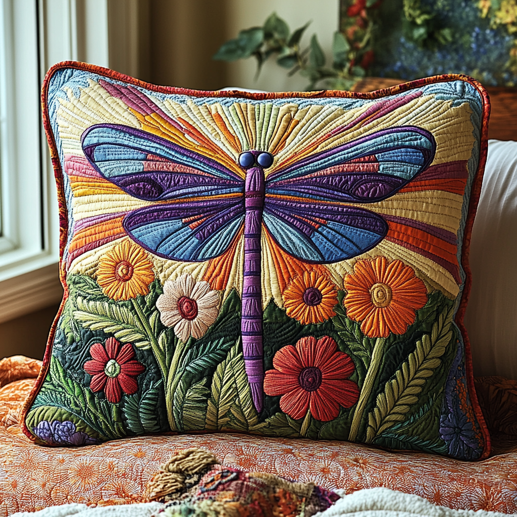 Dragonfly Dreams Quilted Pillow Case Square Pillow Covers Dragonfly Themed Gifts