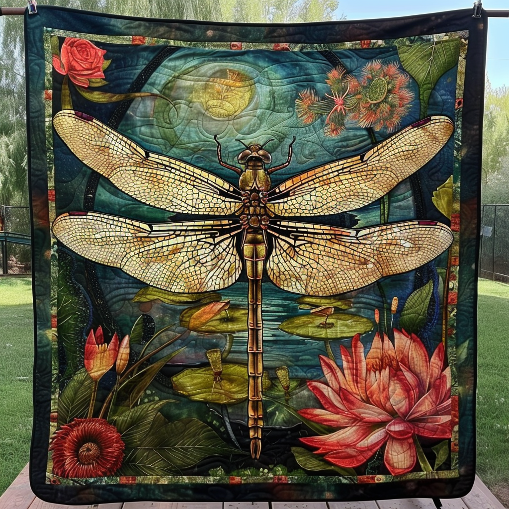 Dragonfly Dreamscape Quilted Blanket Unique Dragon Gifts