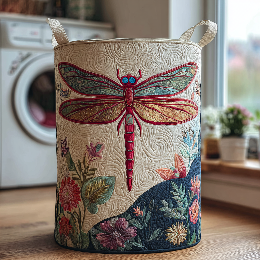 Dragonfly Fields Quilted Laundry Basket Mother's Day Merch Gift