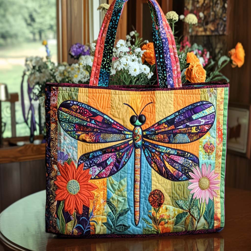 Dragonfly Flight Quilted Tote Bag Gifts For Dragonfly Lovers