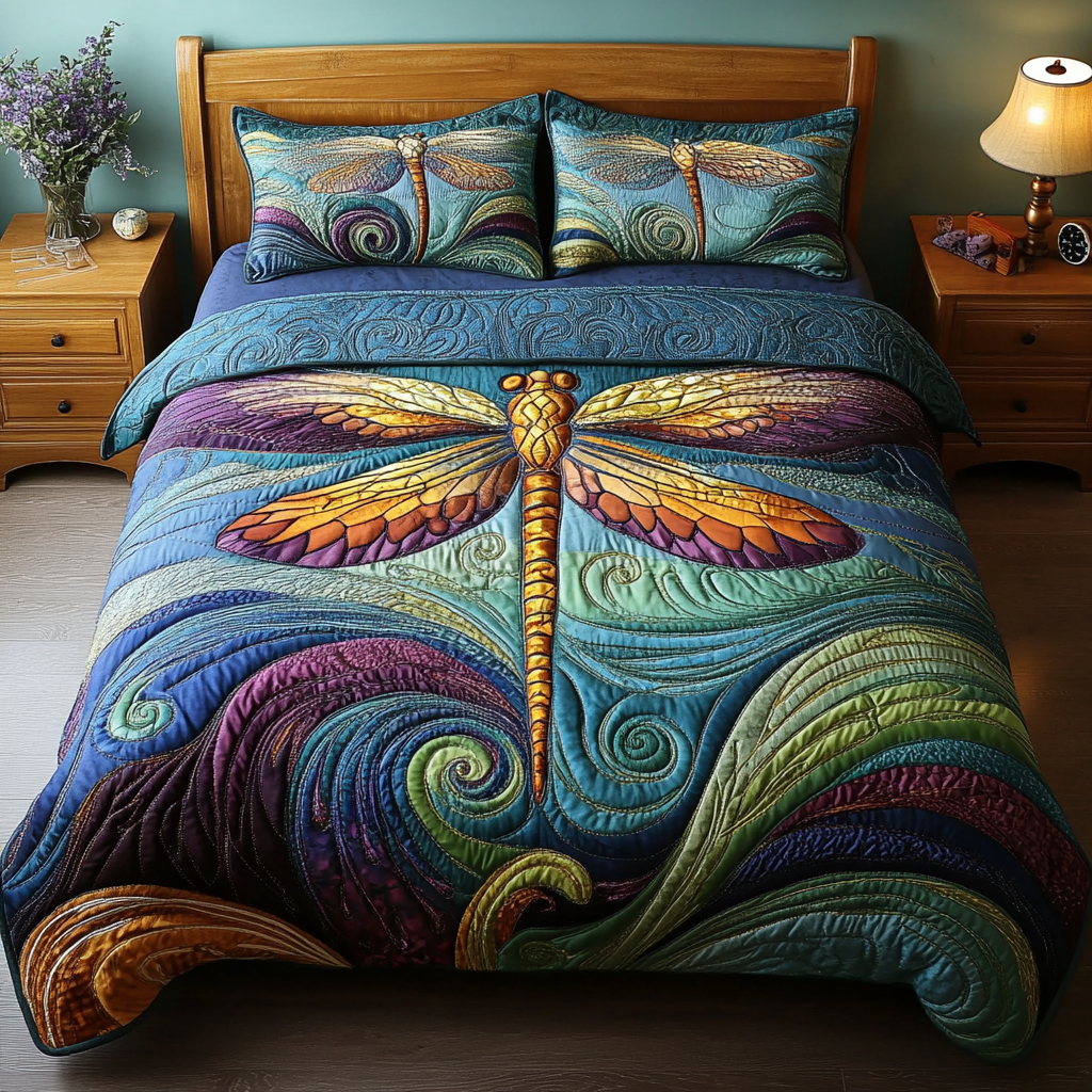 Dragonfly Garden Quilted Bedding Set Bed Decorations Dragonfly Gifts For Mom