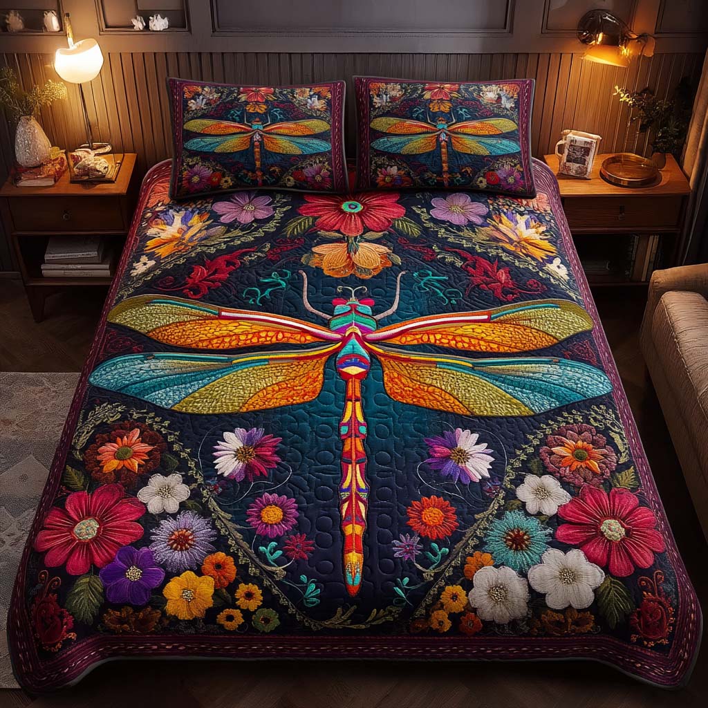 Dragonfly Garden Quilted Bedding Set Bed Decorations Dragonfly Gifts For Women