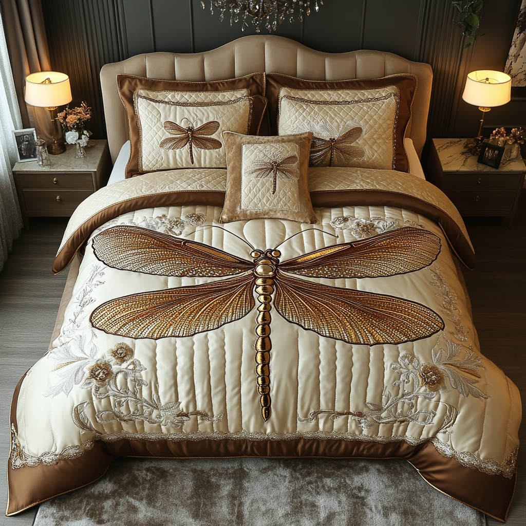 Dragonfly Garden Quilted Bedding Set Best Bed Sheet Set Dragonfly Gifts For Him