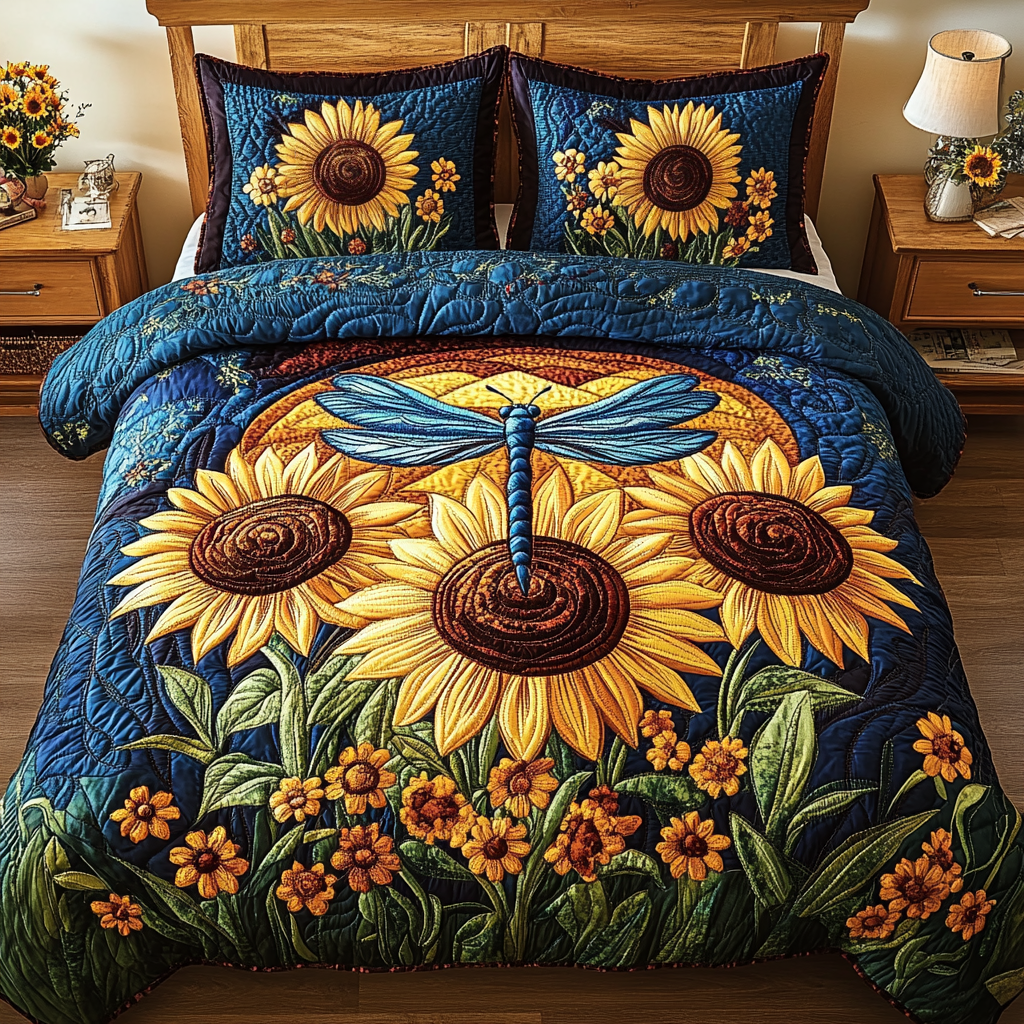 Dragonfly Garden Quilted Bedding Set Holiday Duvet Cover Set Novelty Dragonfly Gifts