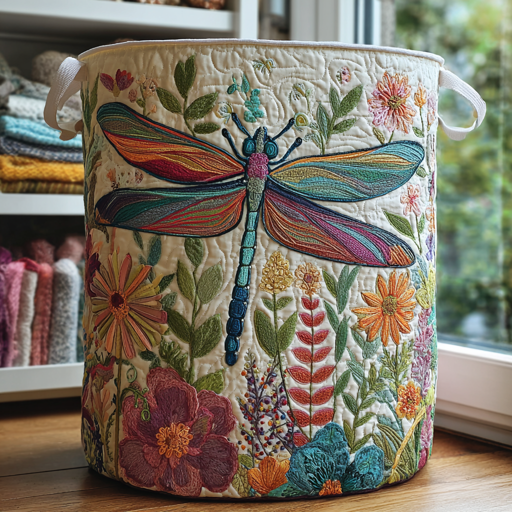 Dragonfly Garden Quilted Laundry Basket Merch For Her