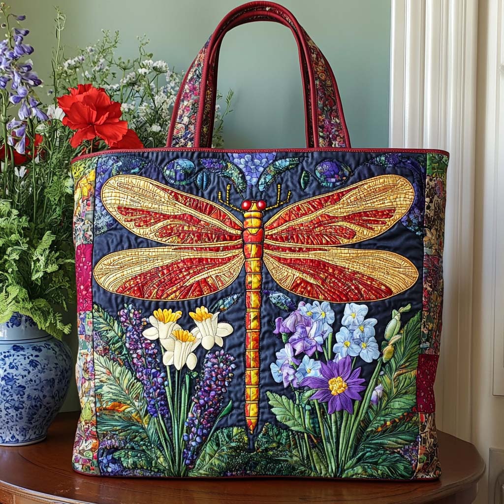 Dragonfly Garden Quilted Tote Bag Dragonfly Gift Items