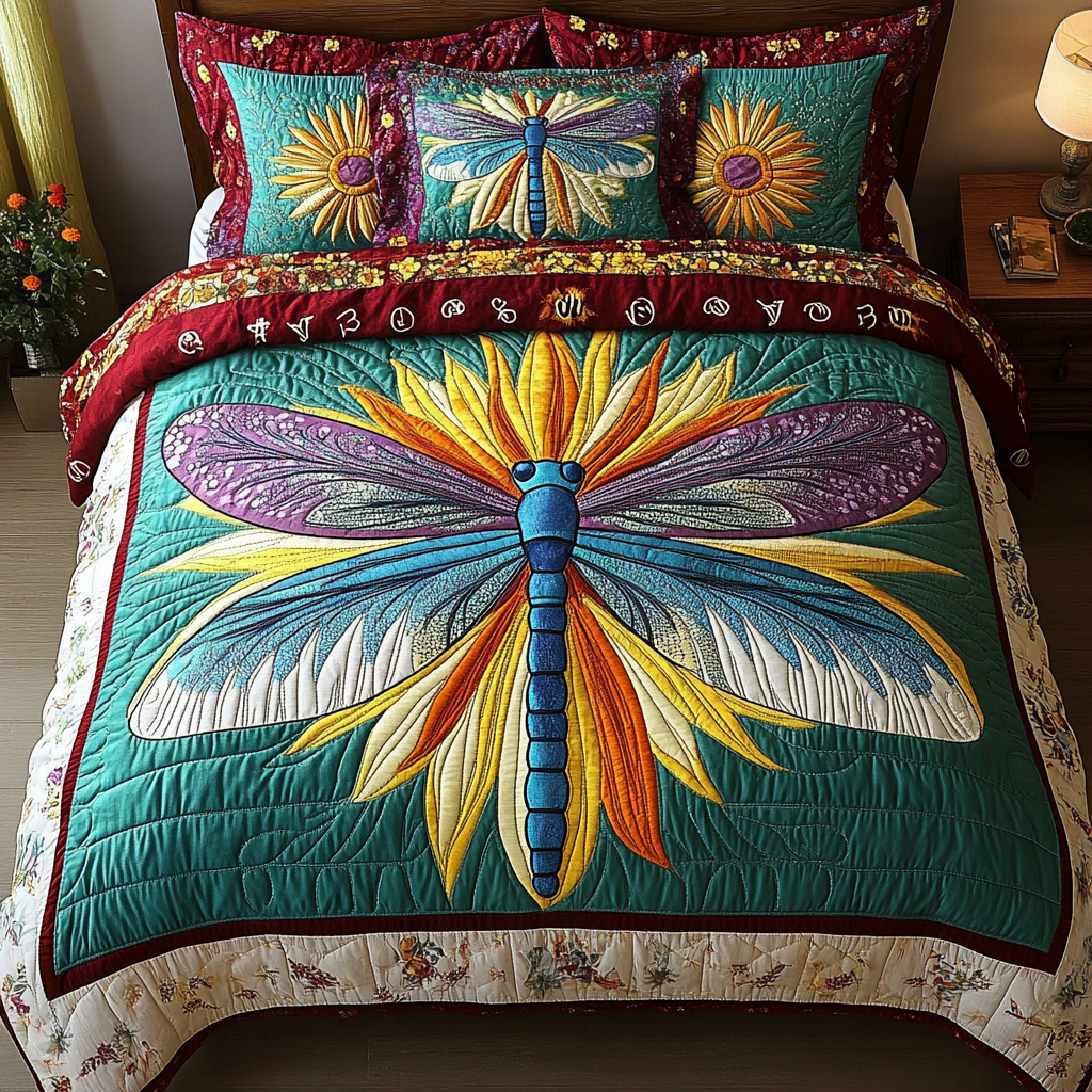 Dragonfly Glimpse Quilted Bedding Set Bed Decorations Gift For Someone Who Loves Dragonflies