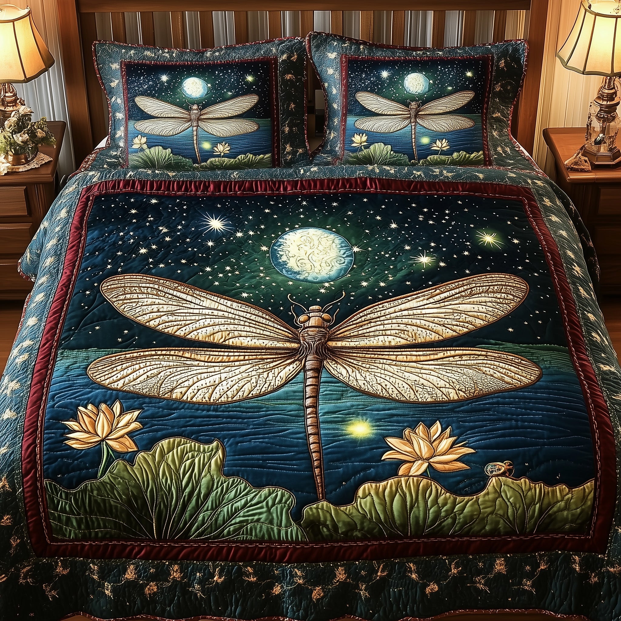 Dragonfly Glow Quilted Bedding Set Duvet Cover Bedspread Dragonfly Gifts For Women