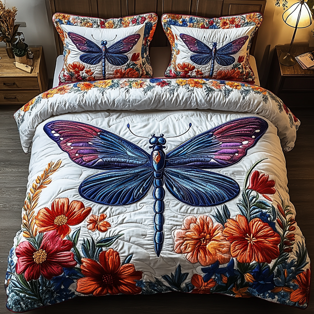Dragonfly Grace Quilted Bedding Set Bed Room Decoration Dragonfly Gifts For Her