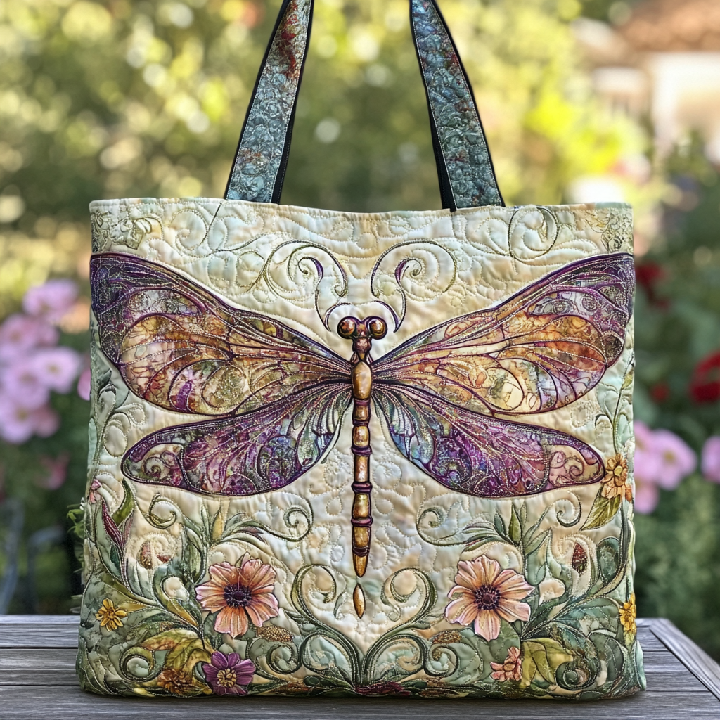 Dragonfly Grace Quilted Tote Bag Gift For Someone Who Loves Dragonflies