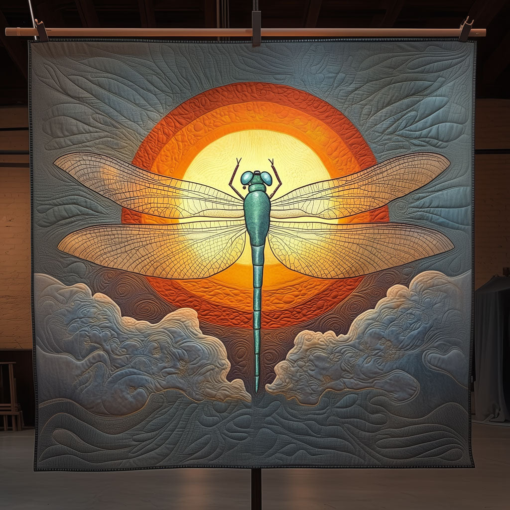 Dragonfly Gradient Sunset Quilt Beautiful Quilt Blanket Gift for Cozy Living