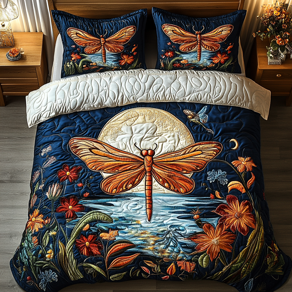 Dragonfly Harmony Quilted Bedding Set Duvet Cover Bed Sheet Set Novelty Dragonfly Gifts