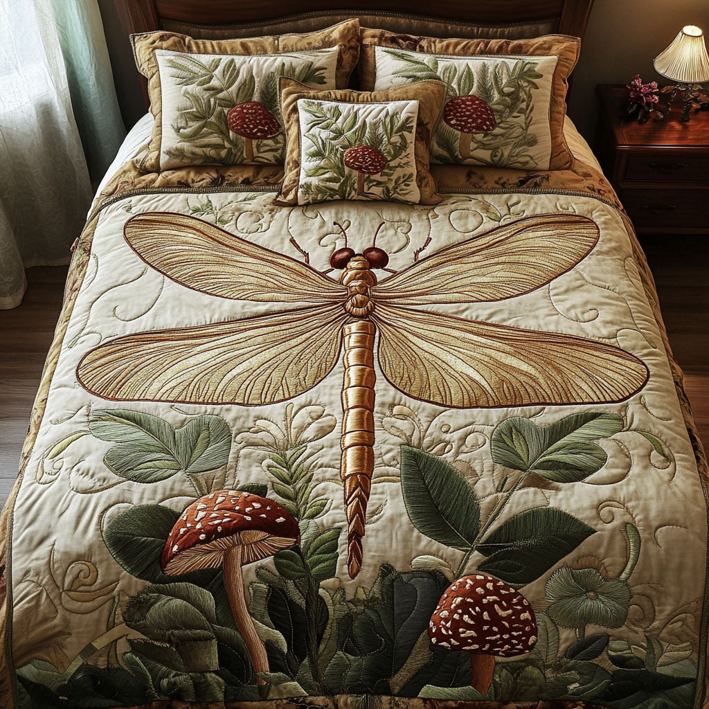 Dragonfly Harmony Quilted Bedding Set Perfect Housewarming Gift for a Cozy Bedroom