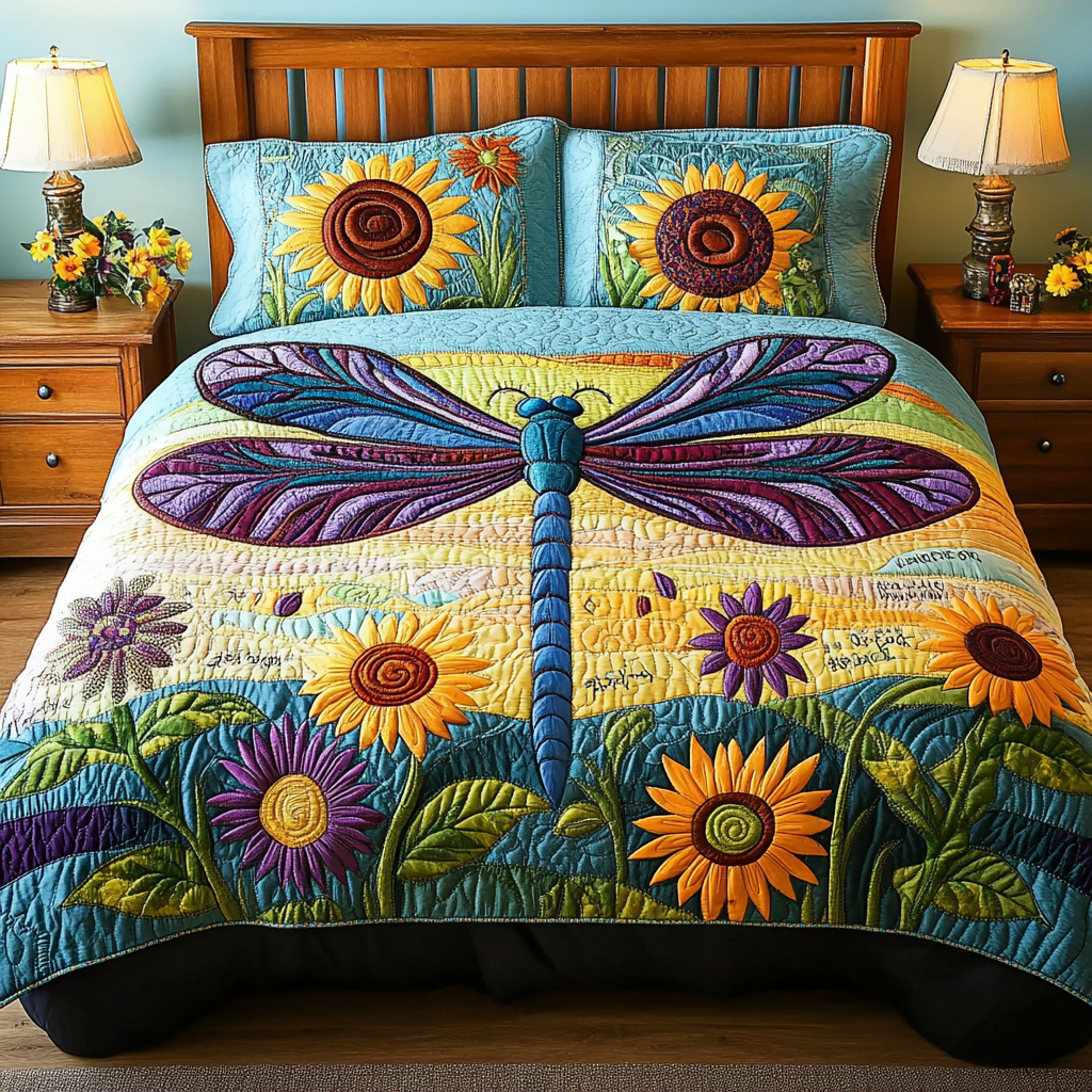 Dragonfly Haven Quilted Bedding Set Bedroom Decorations Dragonfly Gift Items