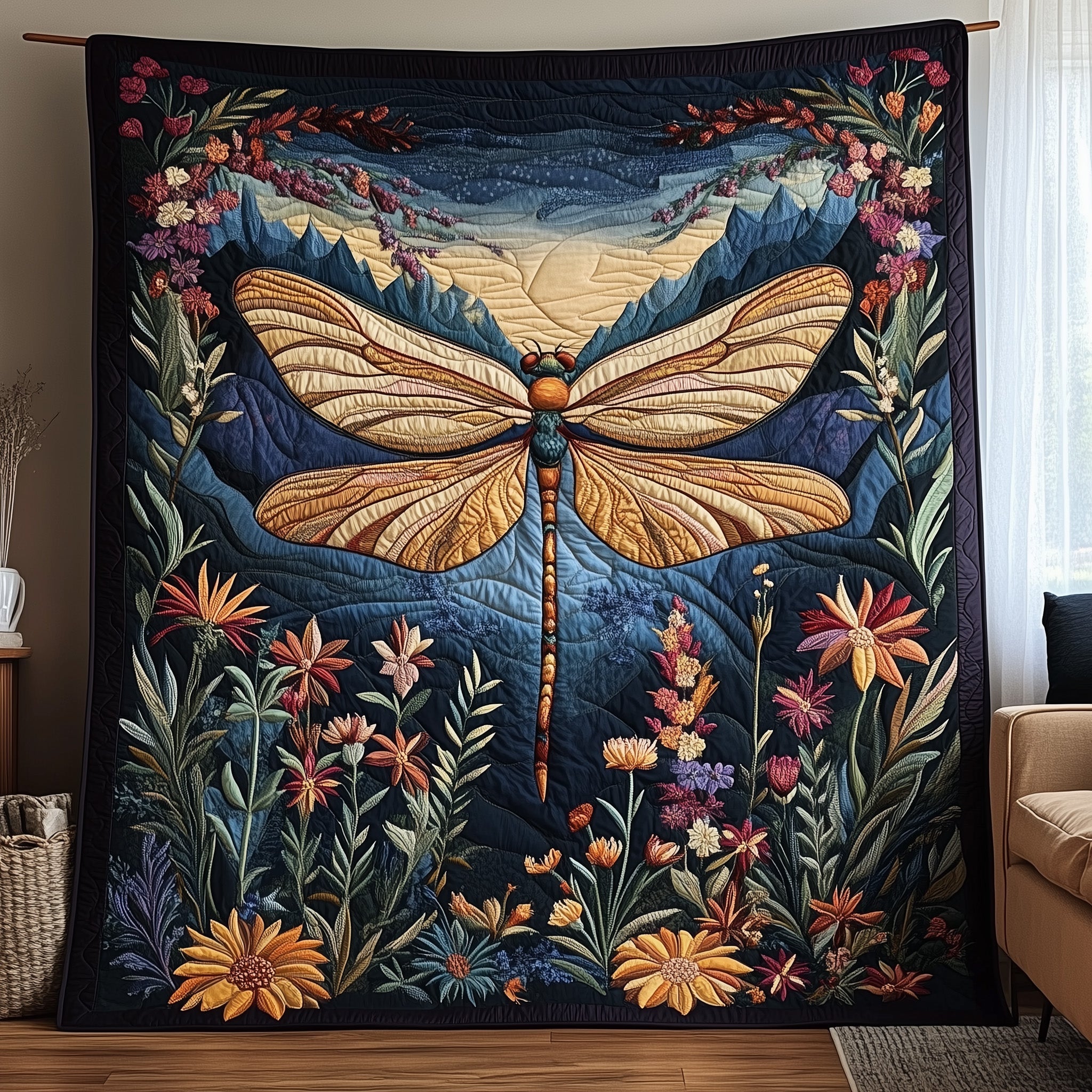 Dragonfly Haven Quilted Blanket Merchandise Throw BlanketBest Dragonfly Lover Gifts For Her
