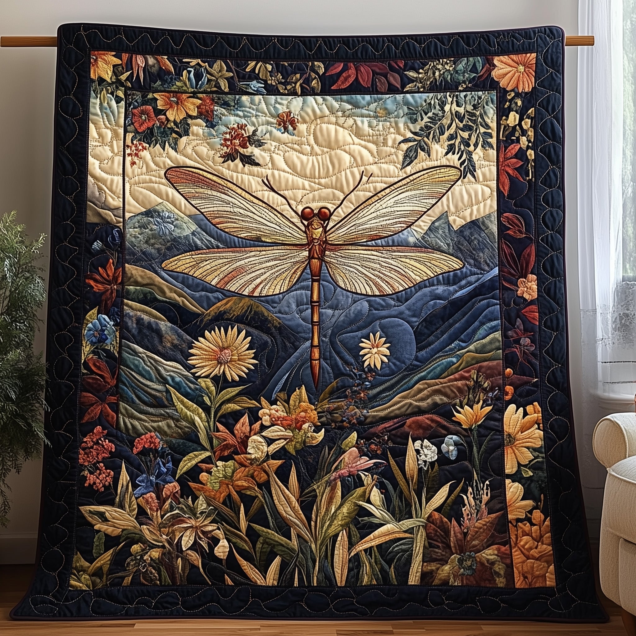 Dragonfly Haven Quilted Blanket Merchandise Throw BlanketDragonfly Gifts For Her