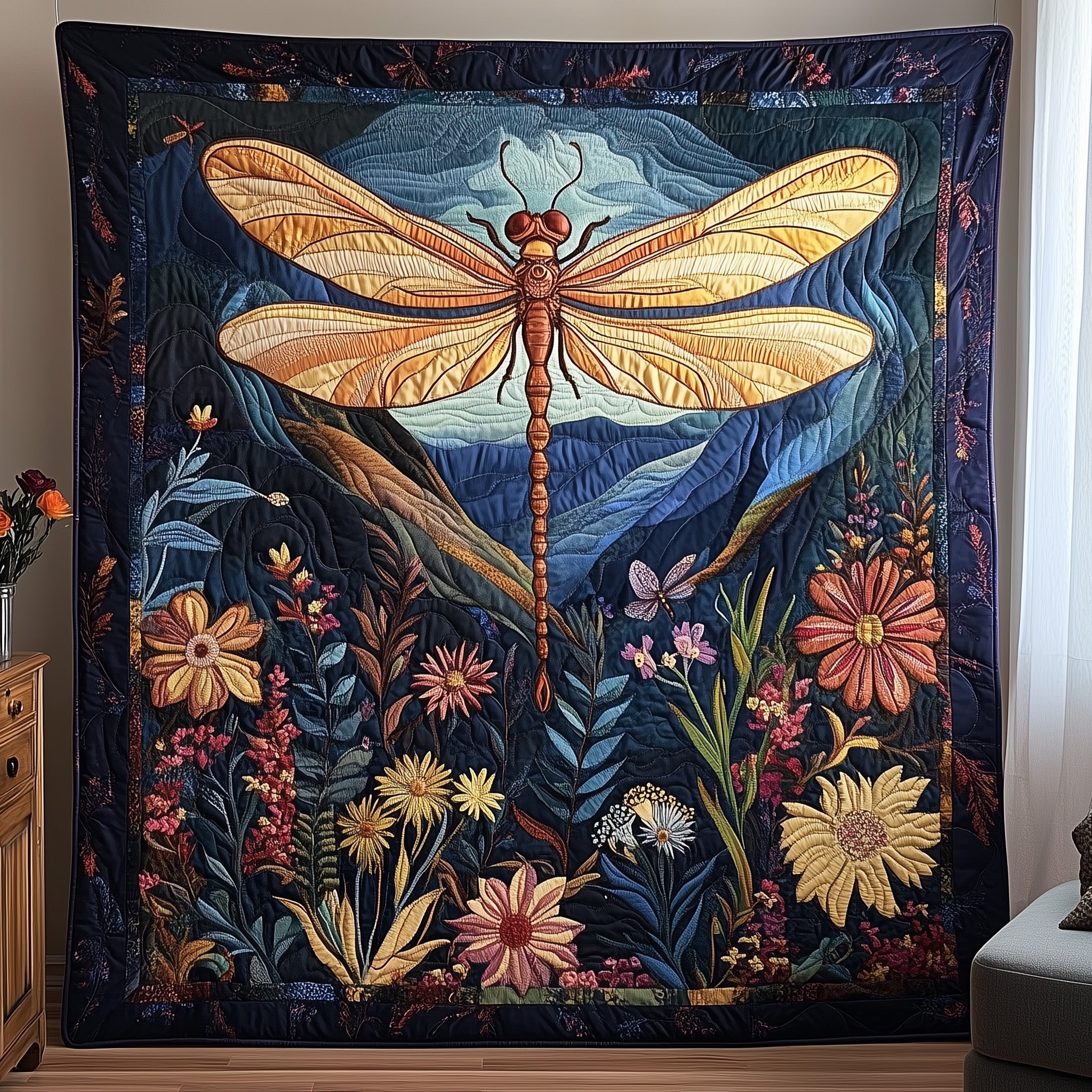 Dragonfly Haven Quilted Blanket Merchandise Throw BlanketDragonfly Gifts For Him Christmas 