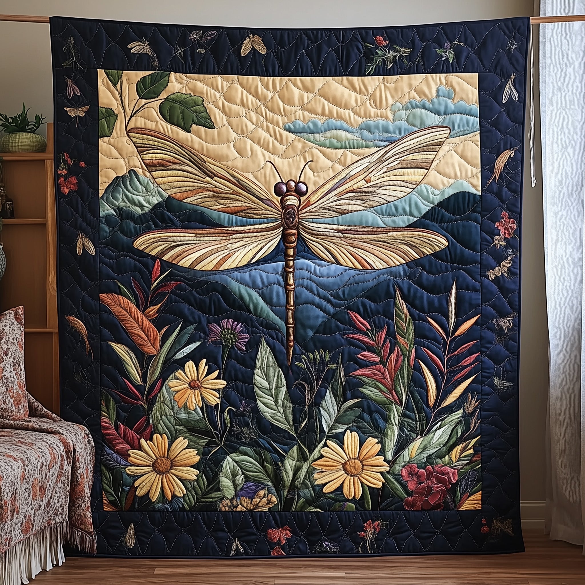 Dragonfly Haven Quilted Blanket Merchandise Throw BlanketGreat Dragonfly Lover Gifts