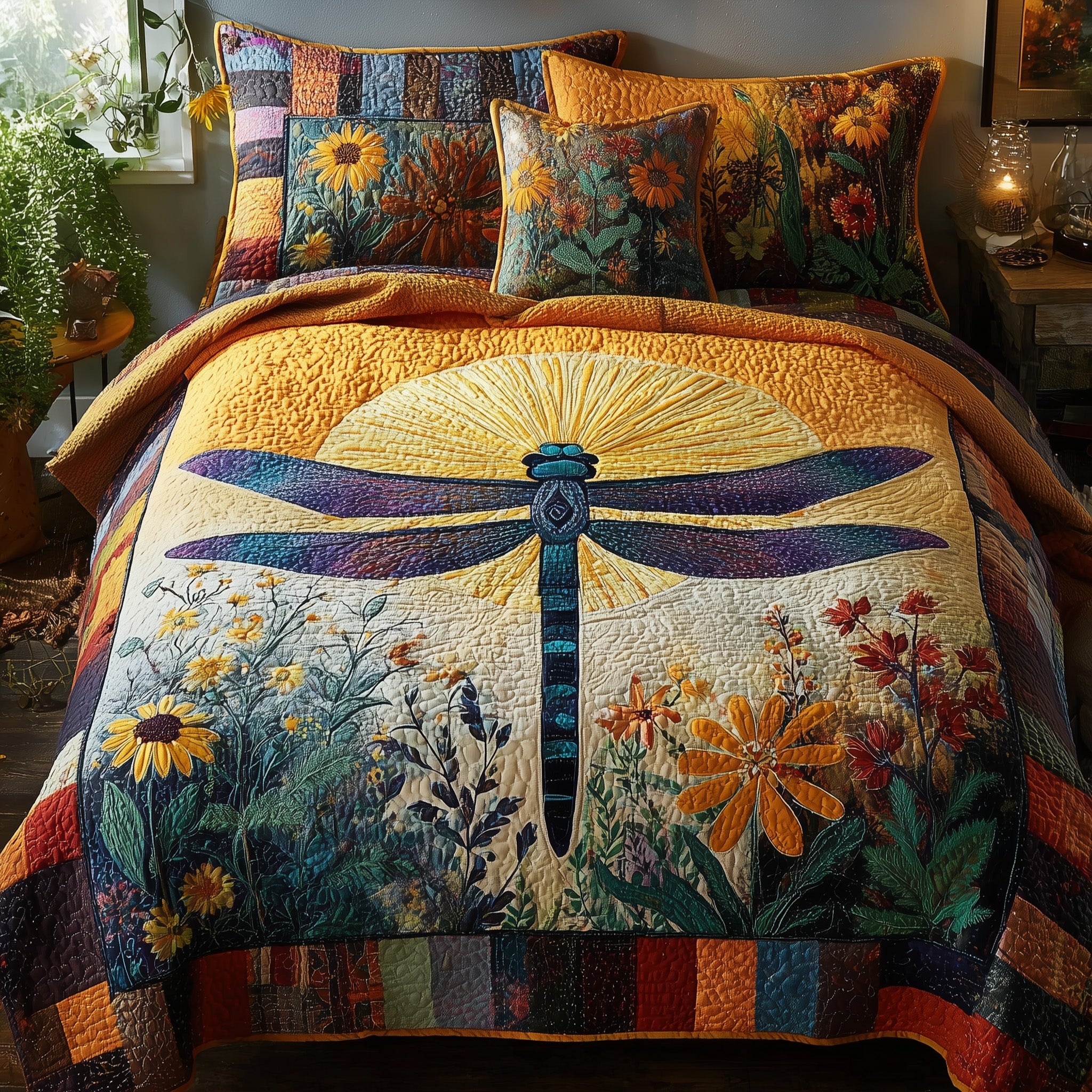 Dragonfly Heaven Quilted Bedding Set Wedding Gift