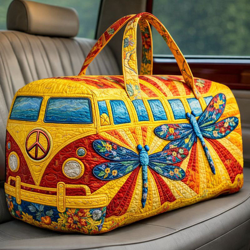 Dragonfly Hippie Van Quilted Duffle Bag Boho Travel Bags For Women Best Dragonfly Lover Gift