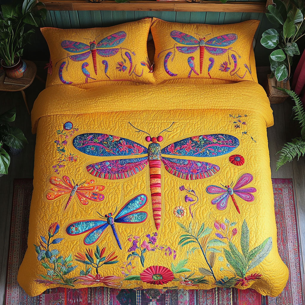 Dragonfly In Bright Quilted Bedding Set Duvet Cover Bedspread Bedroom Decor Gifts For Husband