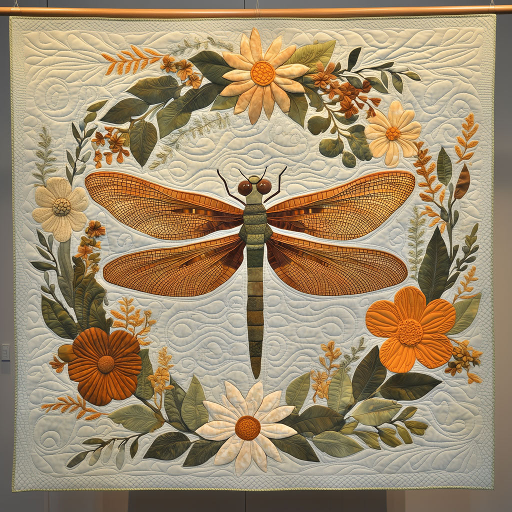 Dragonfly In Flower Circle Quilt Blanket Dragonfly Throws Cool Gifts For Dragonfly Lovers