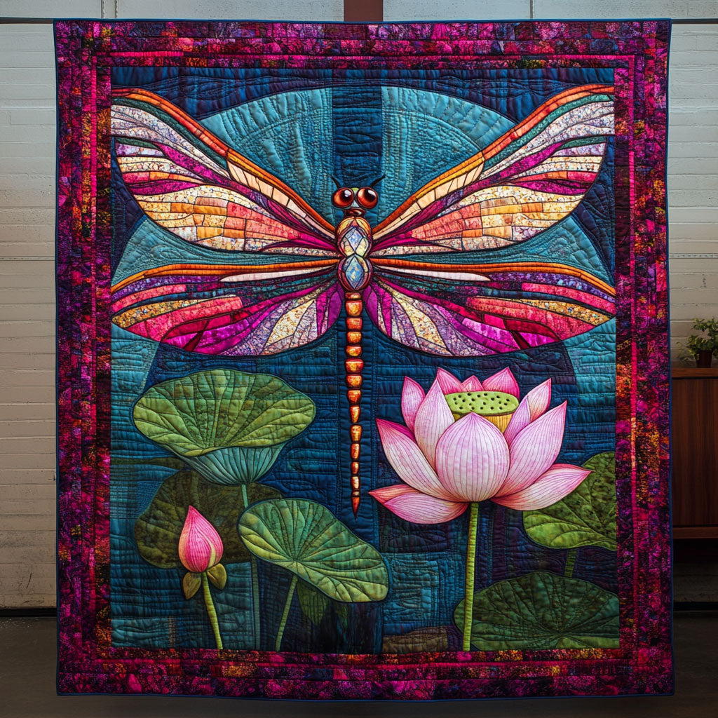 Dragonfly In Lotus Pond Quilt Blanket Dragonfly Throws Birthday Gifts For Dragonfly Lovers
