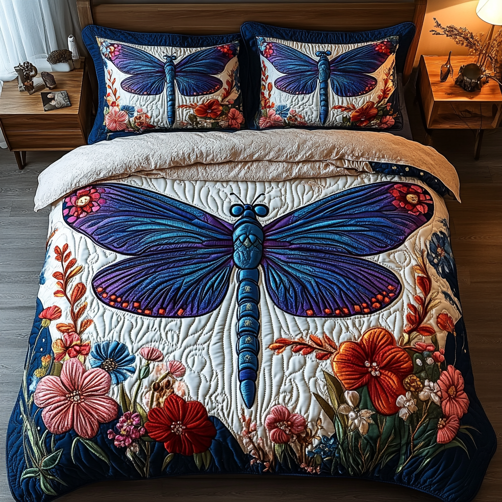Dragonfly Joy Quilted Bedding Set Bed Decor Dragonfly Gifts For Him