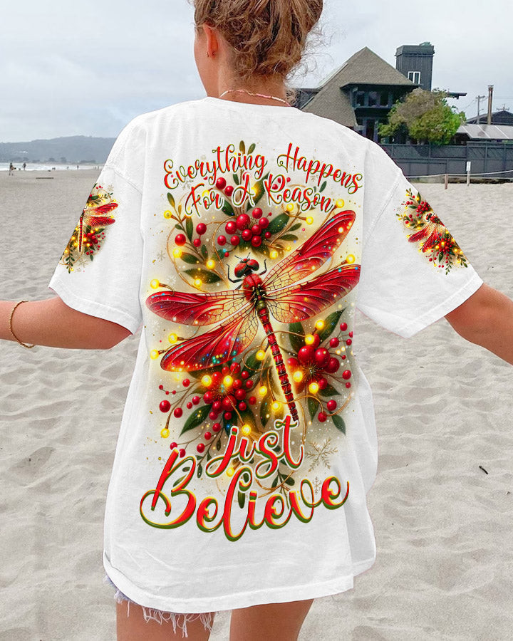 Dragonfly Just Believe Christmas T-Shirt Cozy Xmas Apparel Xmas Dragonfly Theme Gifts