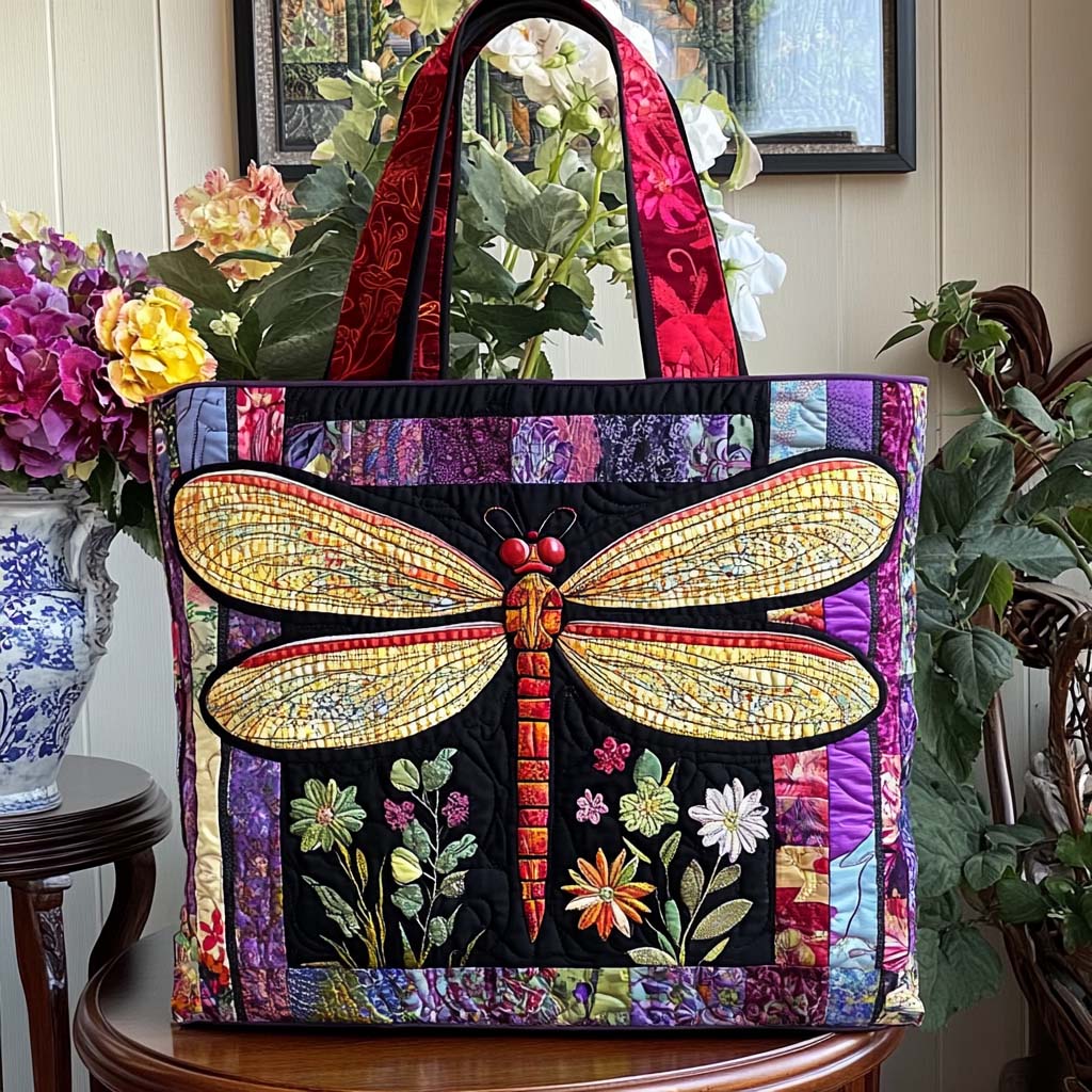 Dragonfly Light Quilted Tote Bag Gift For Someone Who Loves Dragonflies