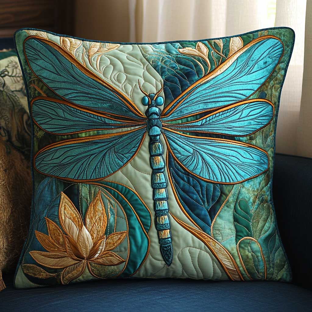 Dragonfly Lotus Quilt Pillow Case Hypoallergenic Pillow Cover for Sensitive Skin