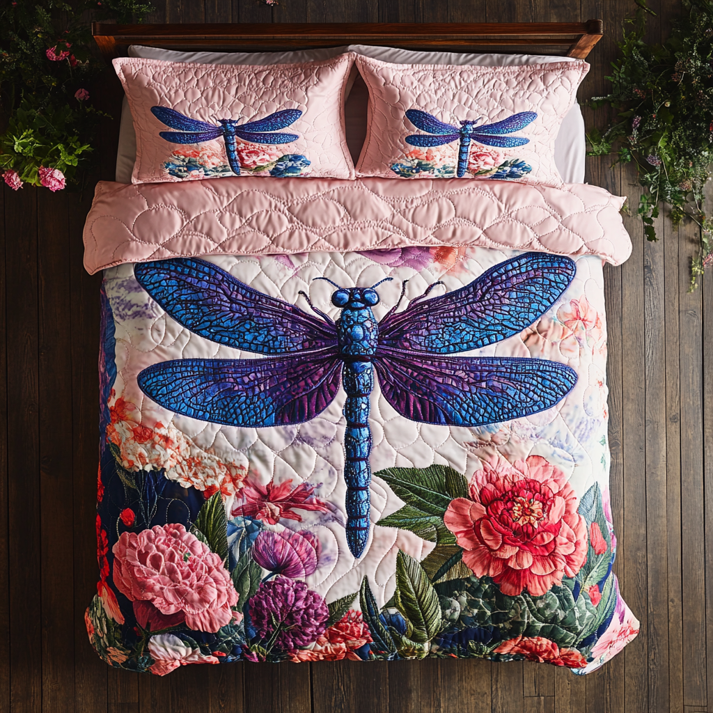 Dragonfly Magic Quilted Bedding Set Aesthetic Room Decor Dragonfly Themed Gifts