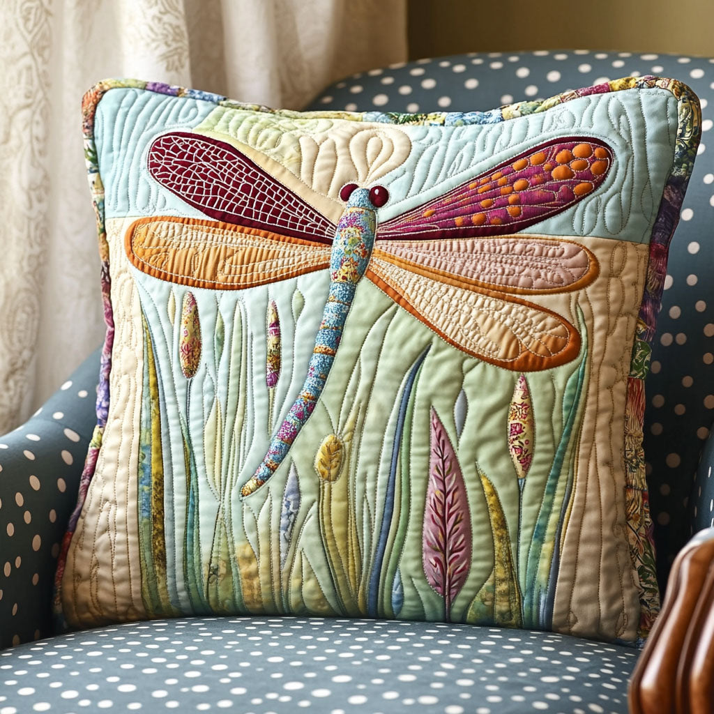 Dragonfly Meadow Glow Quilted Pillow Case Throw Pillow Case Covers Novelty Dragonfly Gifts