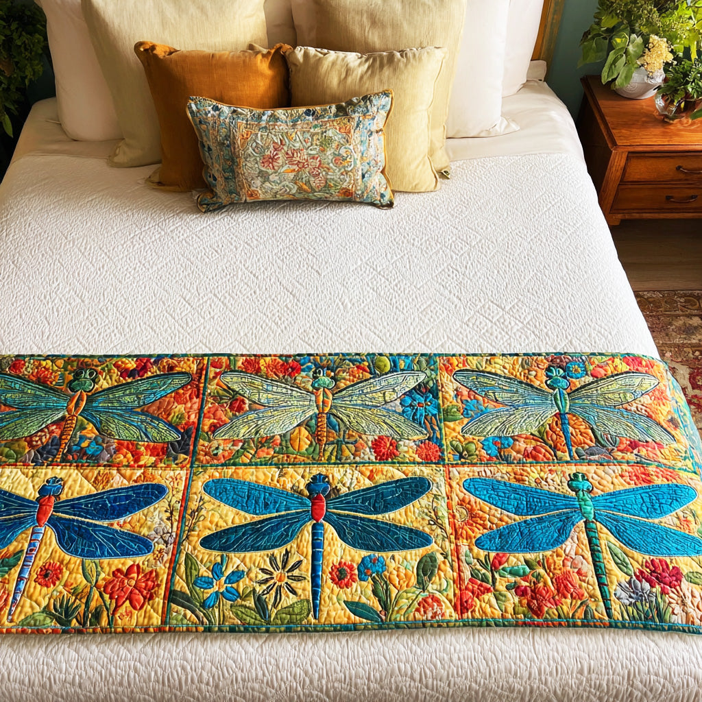 Dragonfly Meadow Quilted Bed Runner Cute Room Decor Dragonfly Christmas Gifts