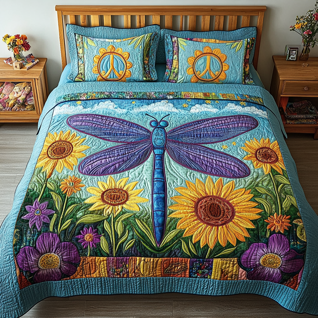 Dragonfly Meadow Quilted Bedding Set Bed Decor Dragonfly Gifts For Women