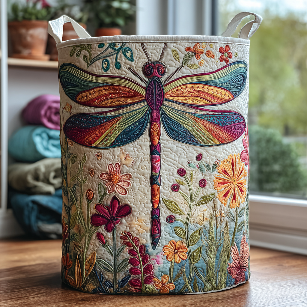 Dragonfly Meadow Quilted Laundry Basket Spring Merch Pick