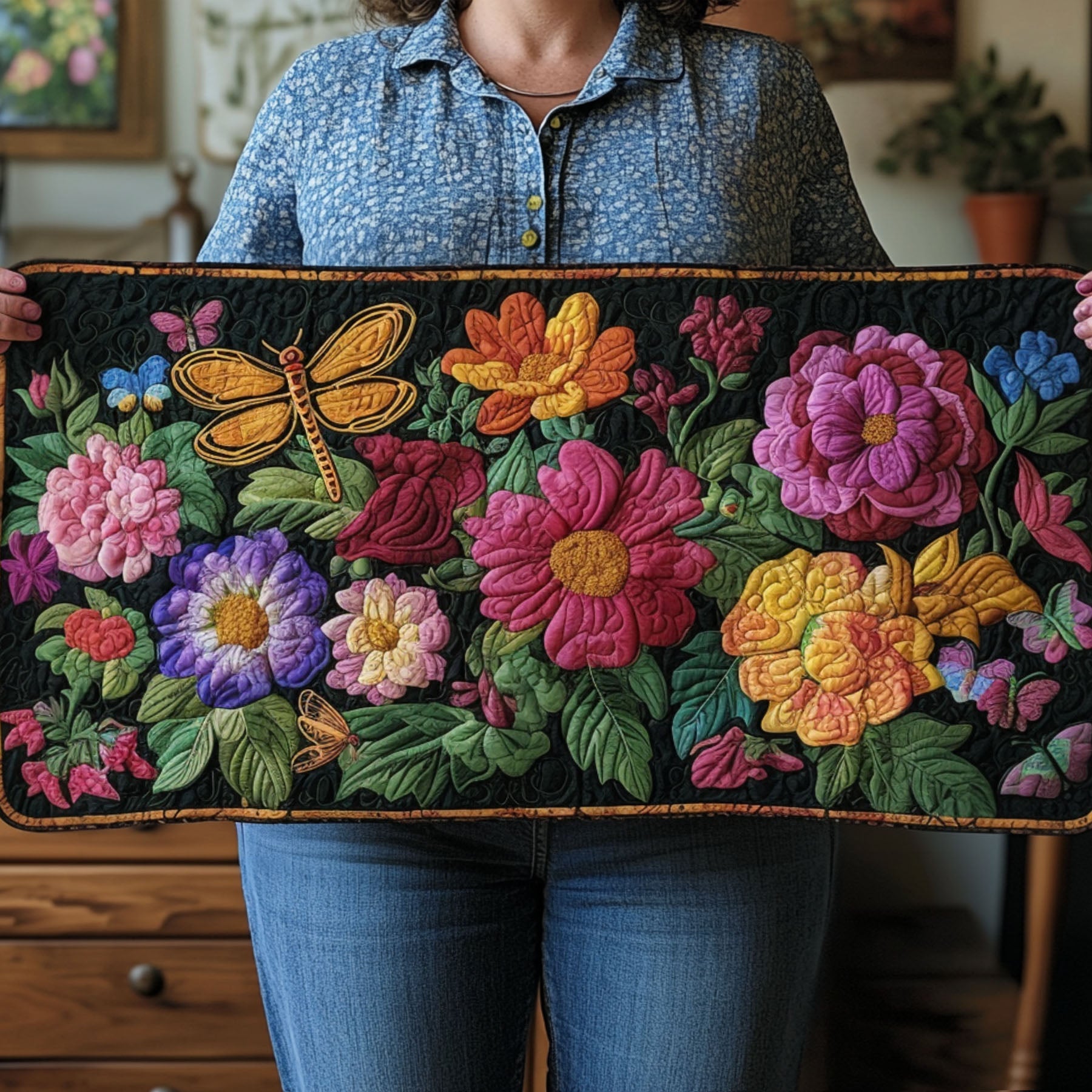 Dragonfly Meadow Quilted Table Runner Dining Room Centerpieces Dragonfly Gifts For Women