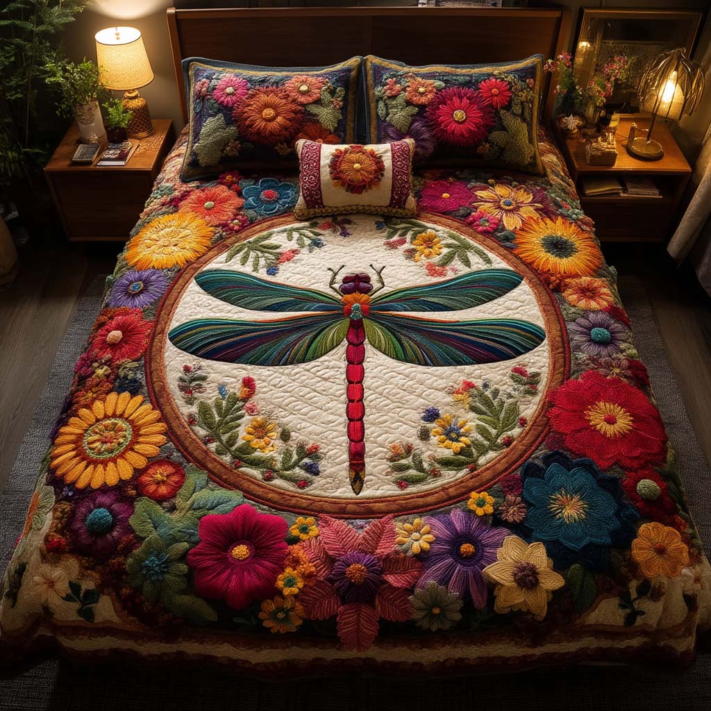 Dragonfly Mirage Quilted Bedding Set Bed Decorations Dragonfly Gifts For Mom