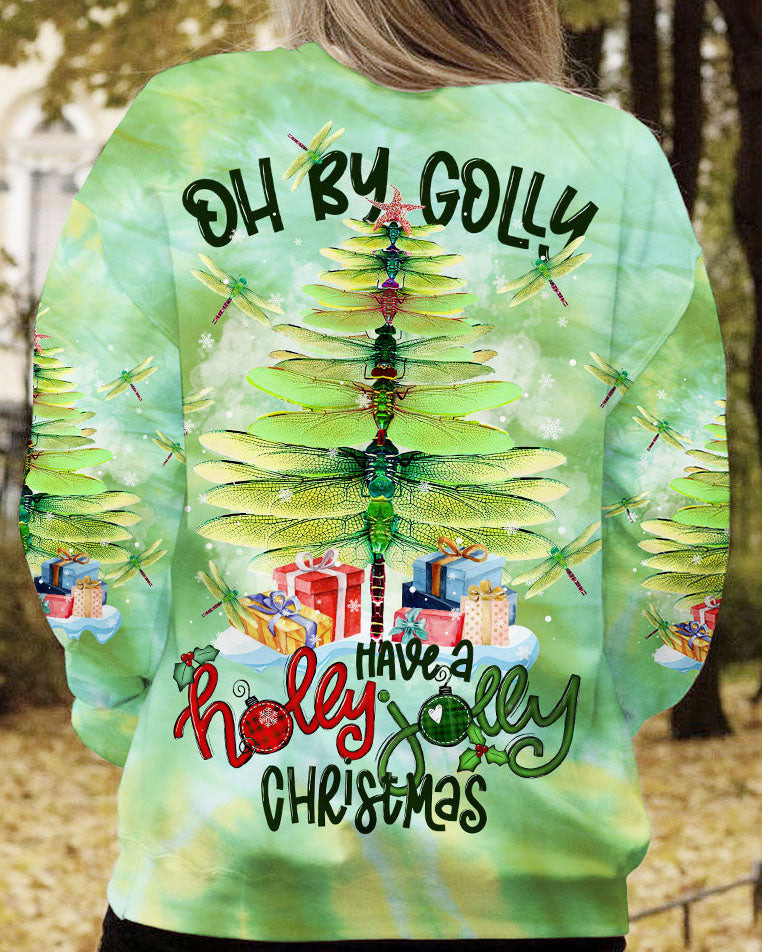 Dragonfly Pine Tree Oh By Golly Tie Dye Sweatshirt Cute Christmas Merch Dragonfly Gift Items