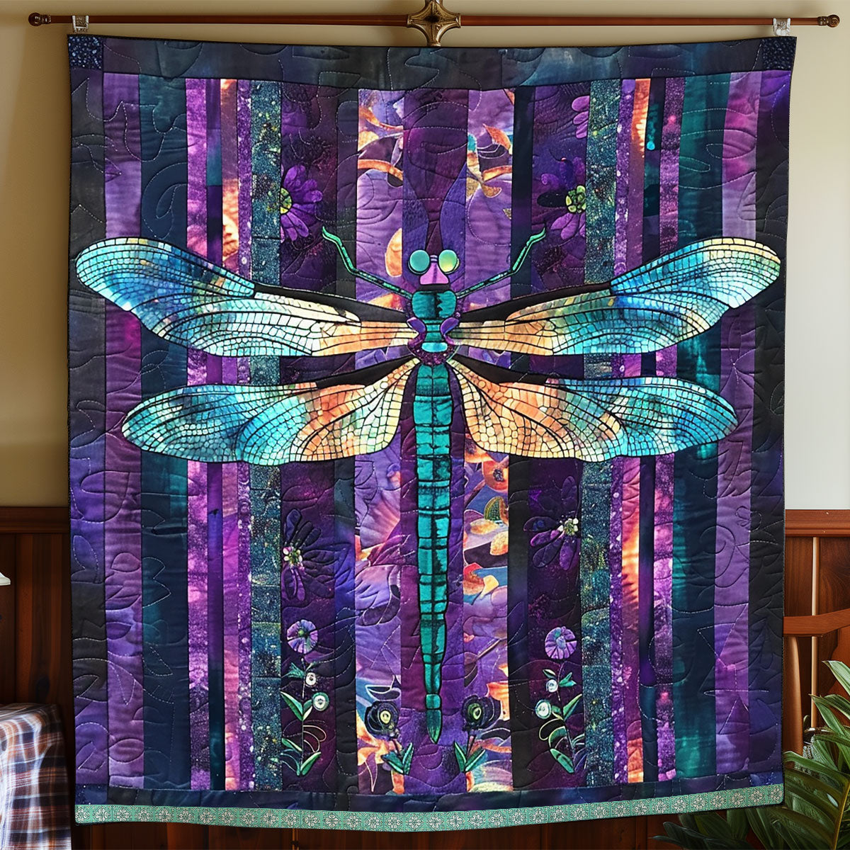 Dragonfly Purple Patchwork Quilt Blanket Queen Size Blanket Birthday Presents For Dragon Lovers