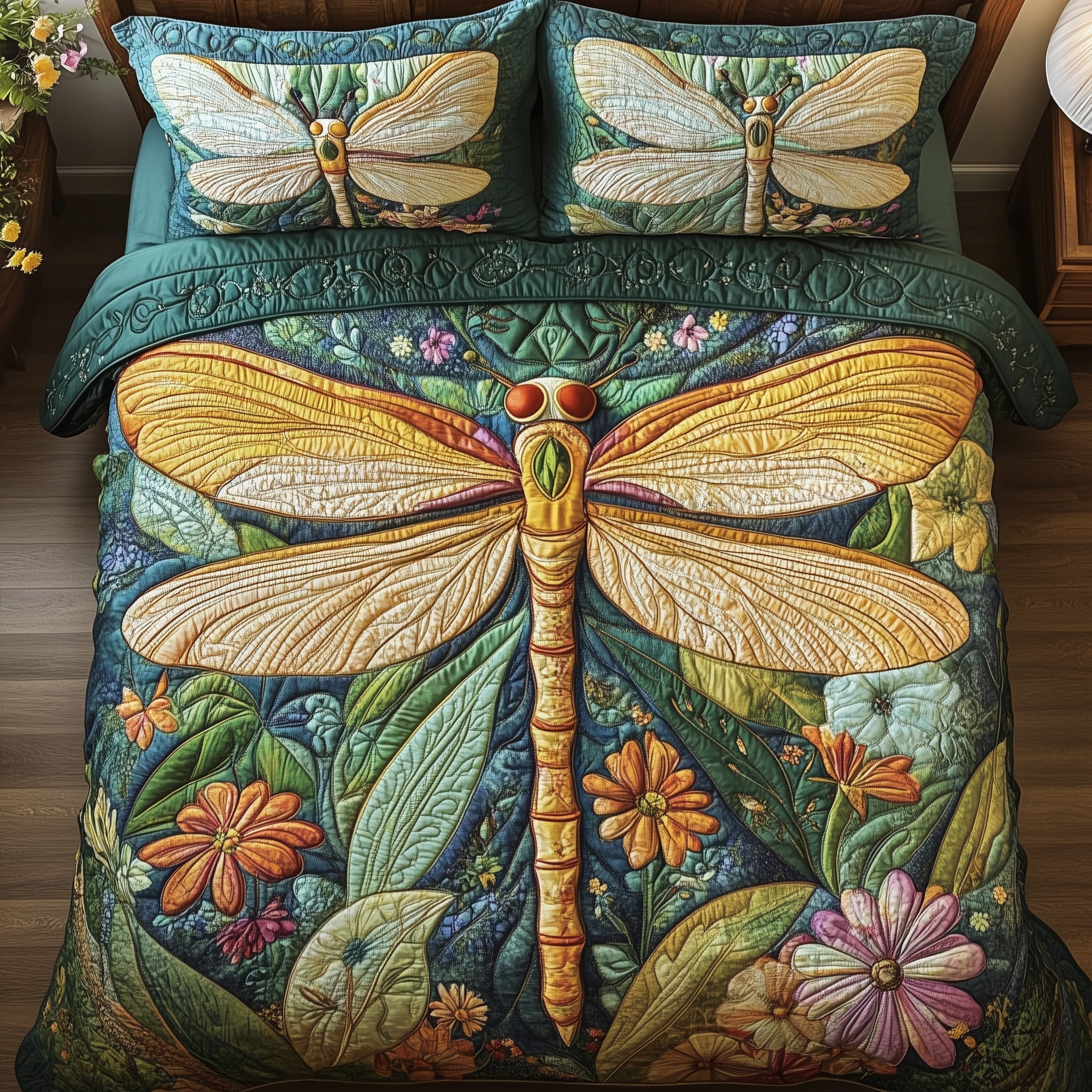 Dragonfly Quilted Bedding Set Duvet Cover Bedspread Dragonfly Gifts For Girl