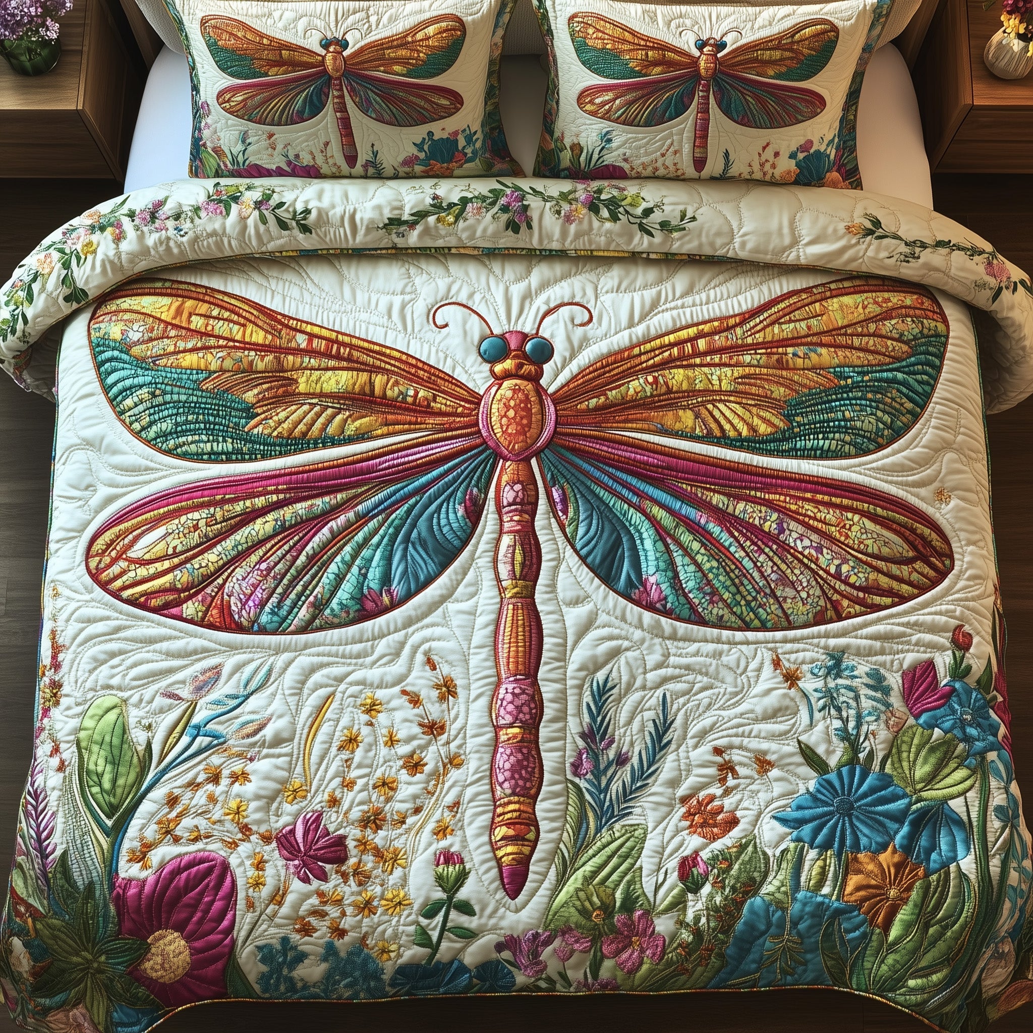 Dragonfly Quilted Bedding Set Duvet Cover Bedspread Great Dragonfly Lover Gift Ideas
