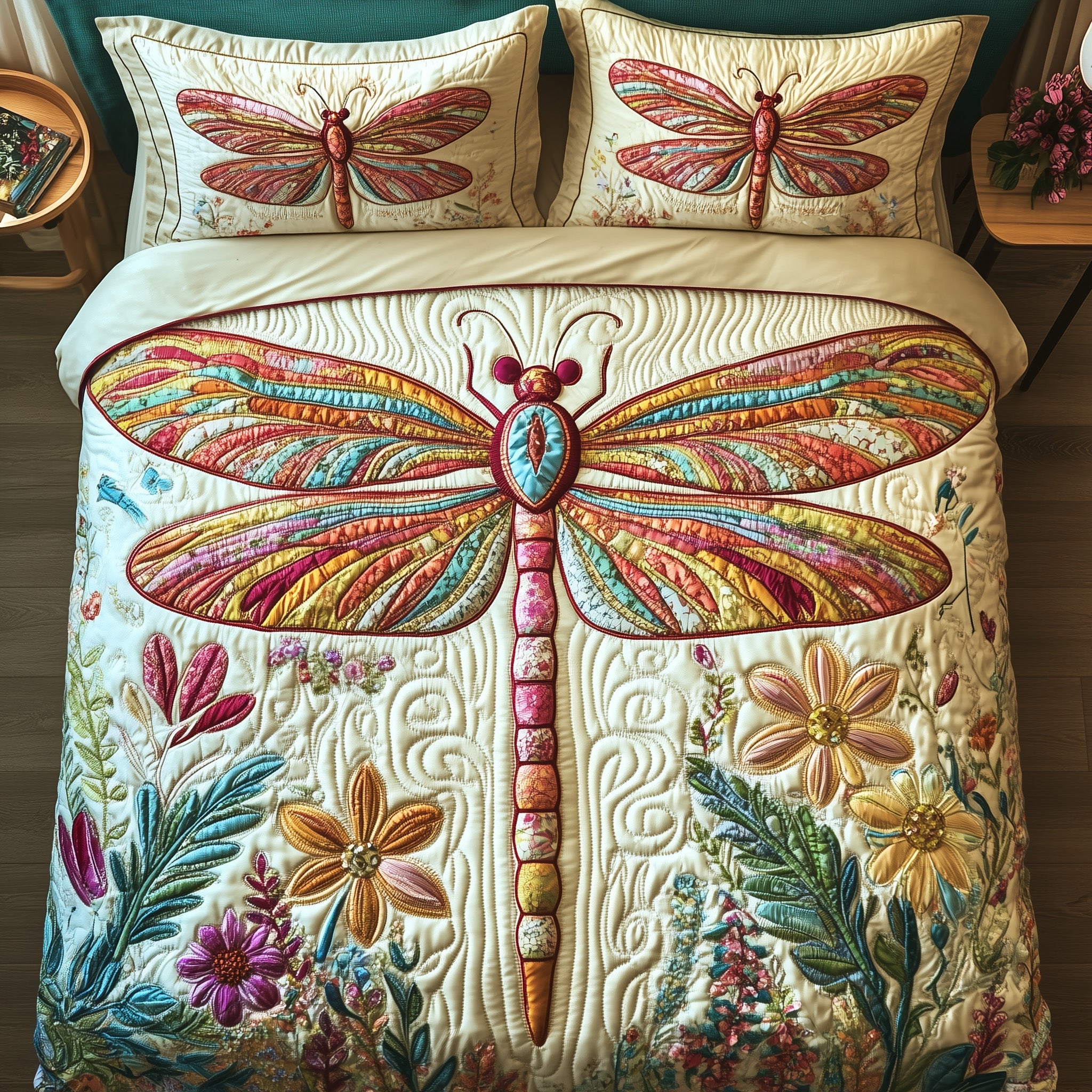 Dragonfly Quilted Bedding Set Elegant Bedding
