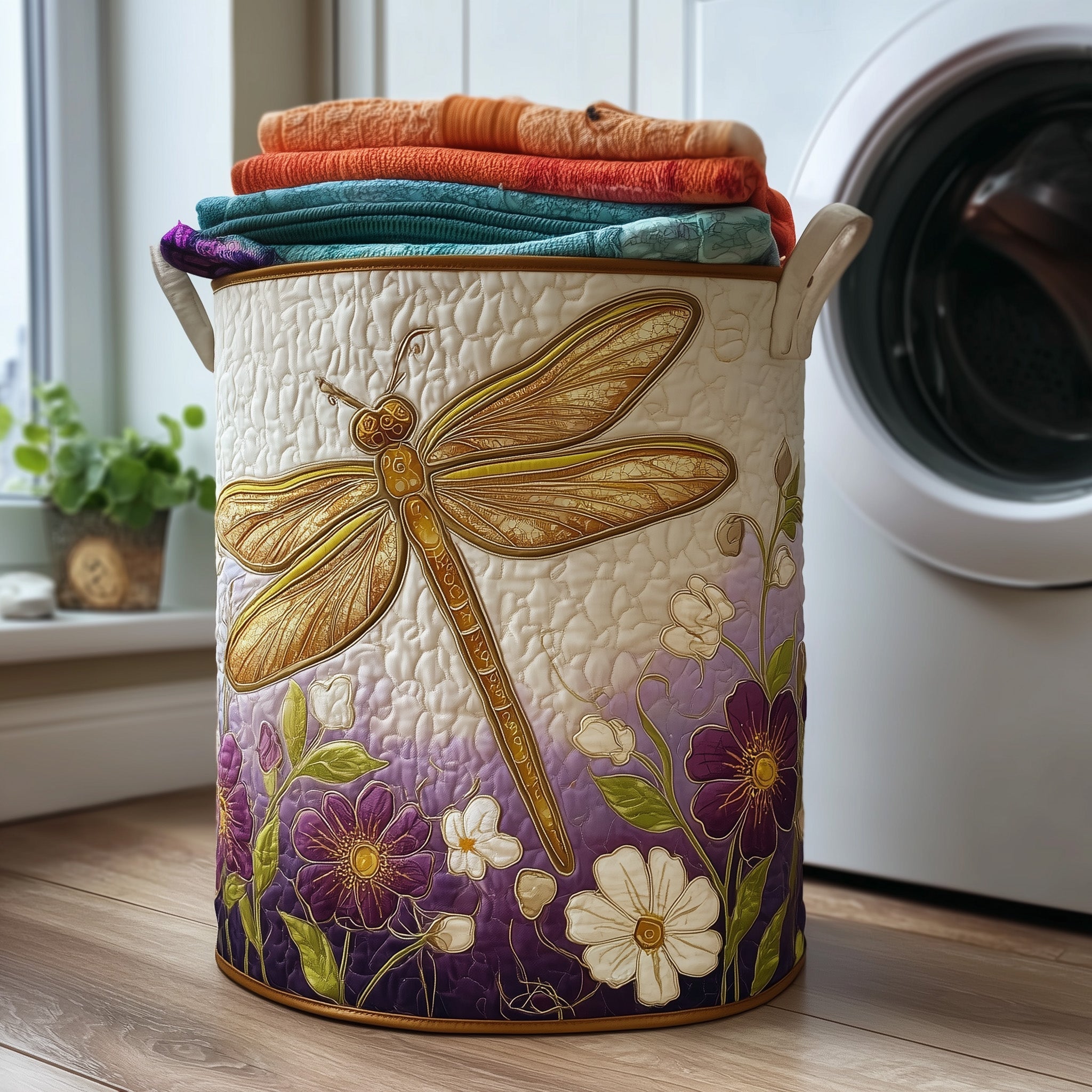 Dragonfly Quilted Laundry Basket Birthday Gifts For Dragonfly Lovers