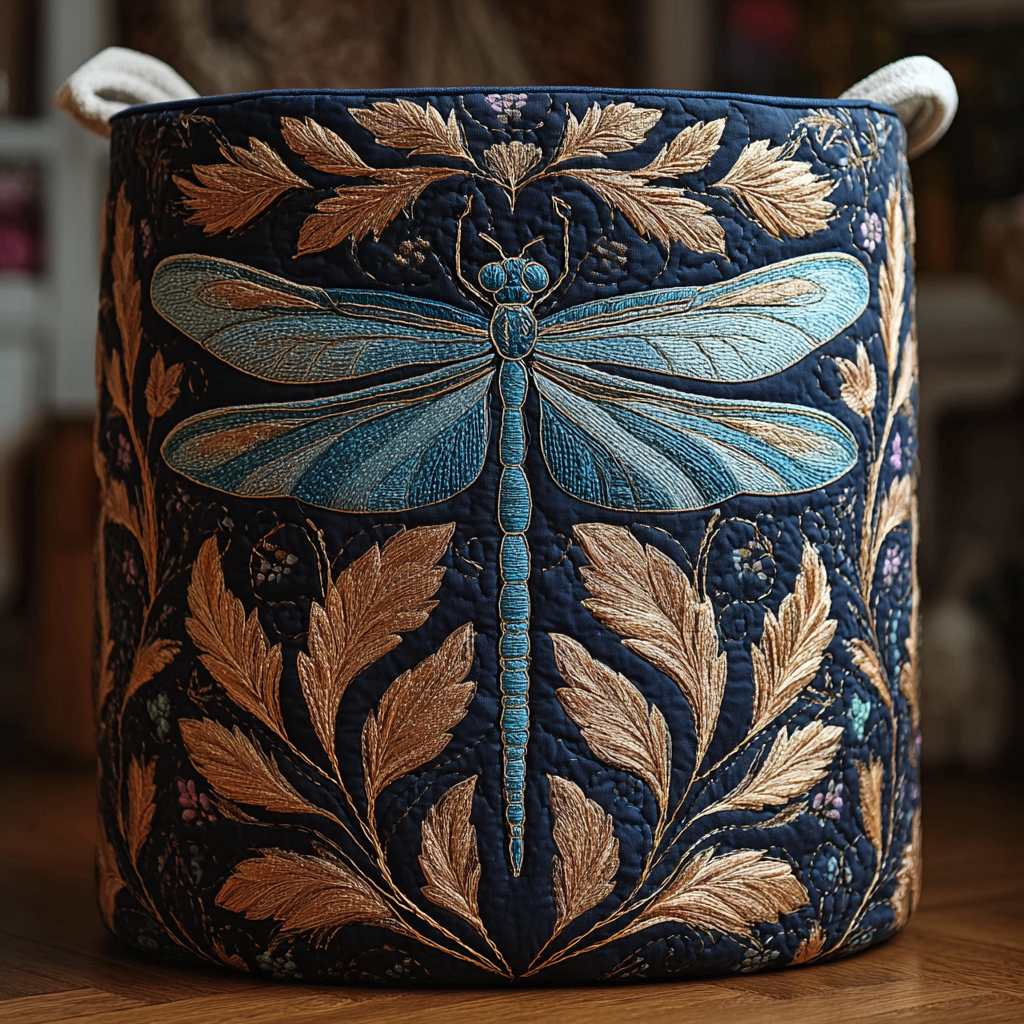 Dragonfly Quilted Laundry Basket Durable Quilted Laundry Basket for Home Organization
