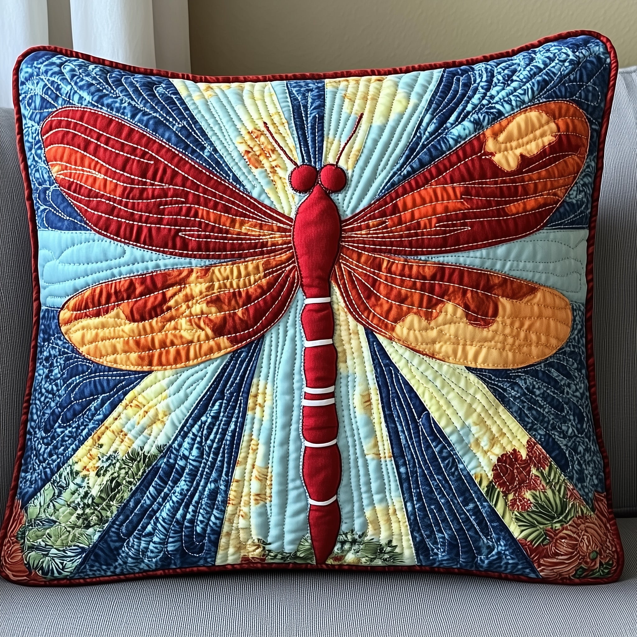 Dragonfly Quilted Pillow Case Throw Pillow Cover ItemUnique Dragonfly Gifts