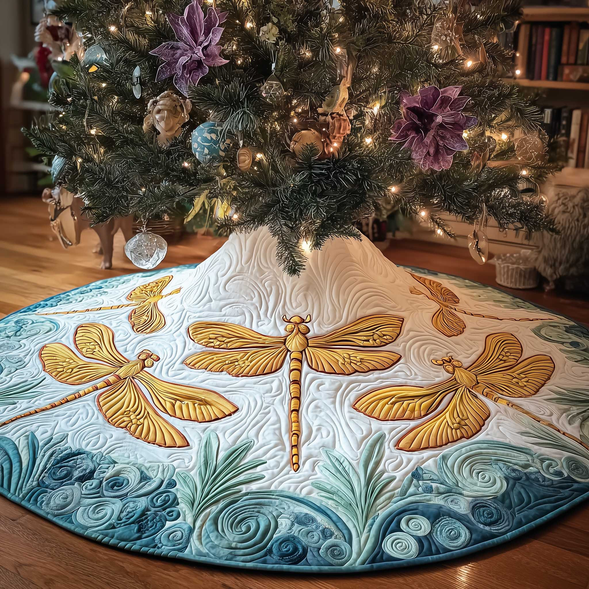 Dragonfly Quilted Tree Skirt Holiday Home Decor Best Gifts For Christmas