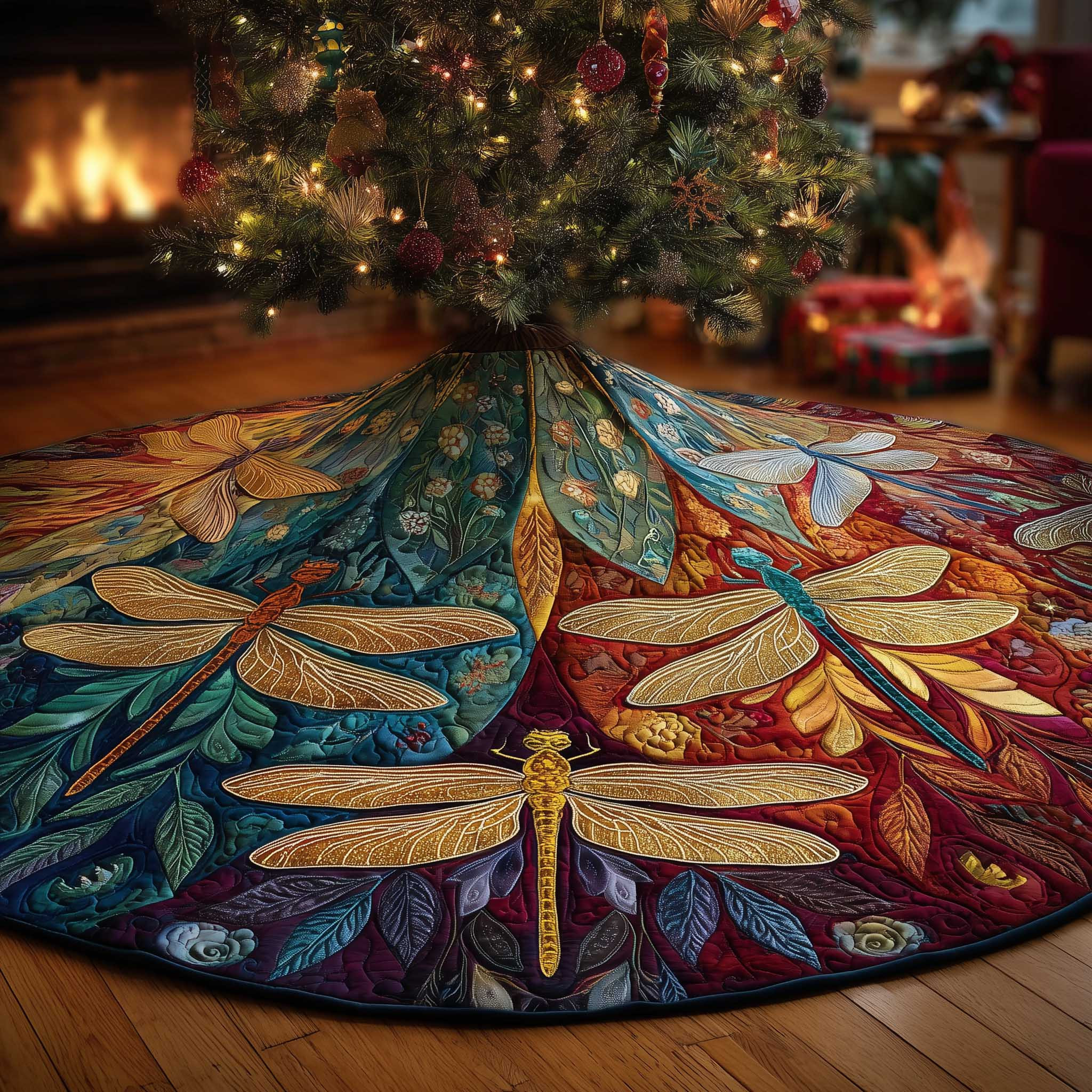 Dragonfly Quilted Tree Skirt Nature Vibe Christmas Decor Dragonfly Lover Xmas Gifts