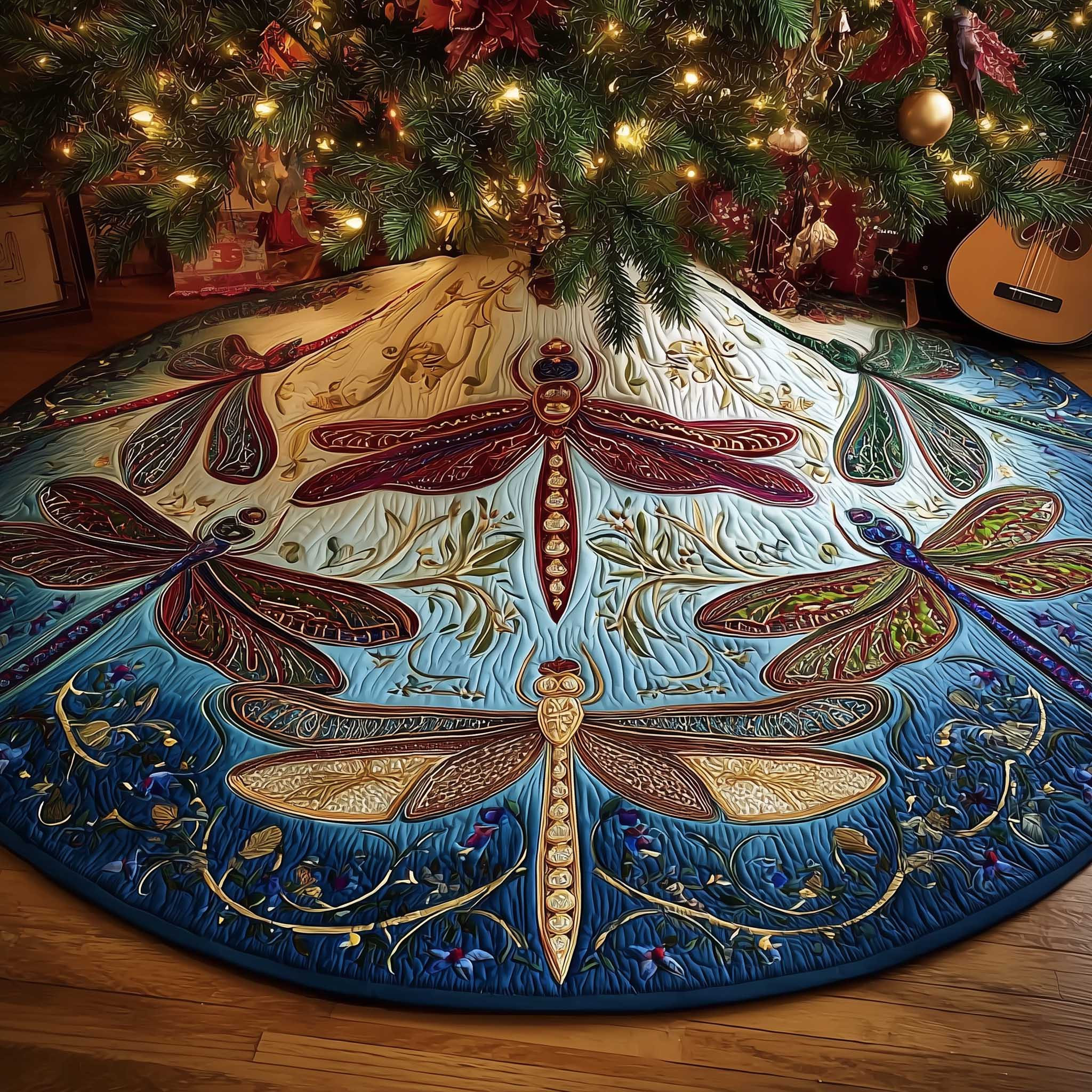 Dragonfly Quilted Tree Skirt Xmas Tree Skirt Christmas Gifts For Animal Lovers