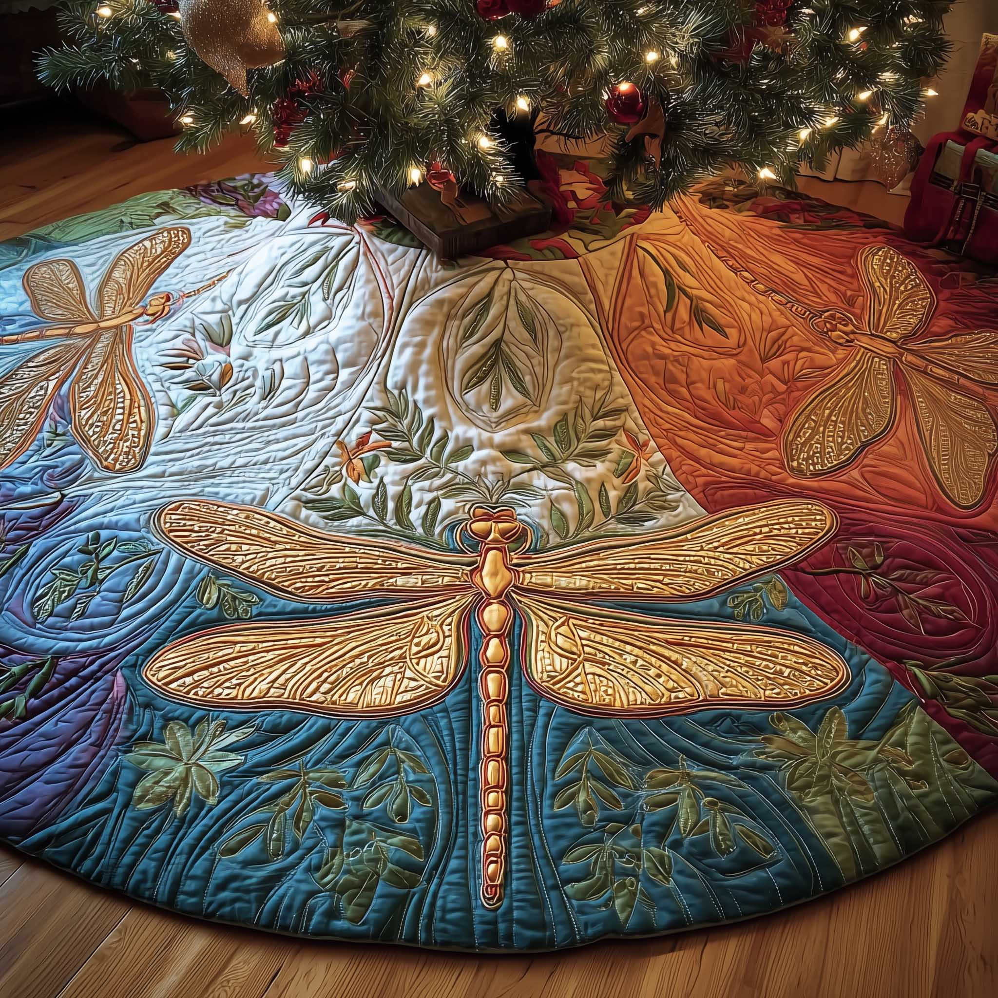 Dragonfly Quilted Tree Skirt Xmas Tree Skirt Dragonfly Christmas Presents